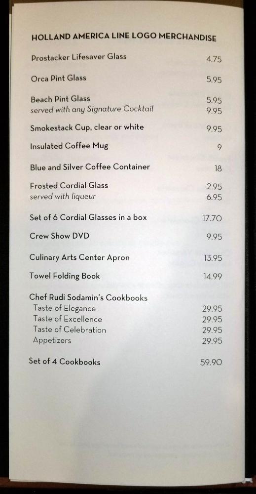 Holland America Nieuw Amsterdam Bar Menu November 2017 CruiseHabit